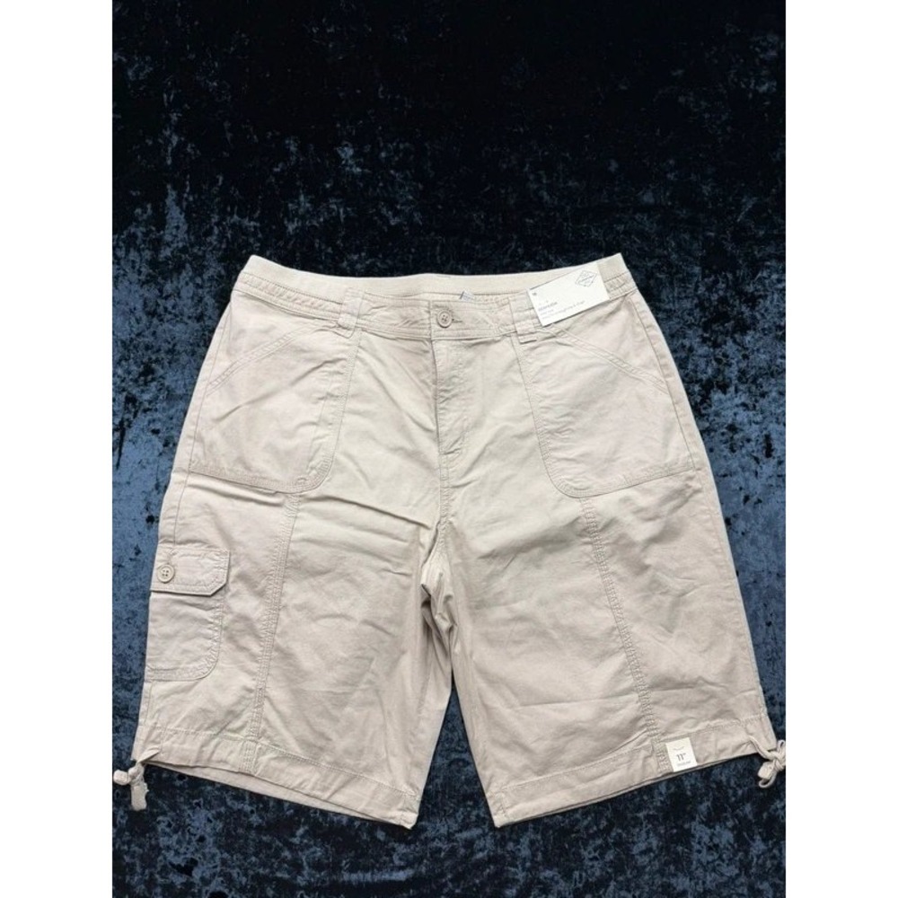 St. John's Bay Women's 16 Bermuda Cargo Shorts Biscotti 11" Inseam NWT